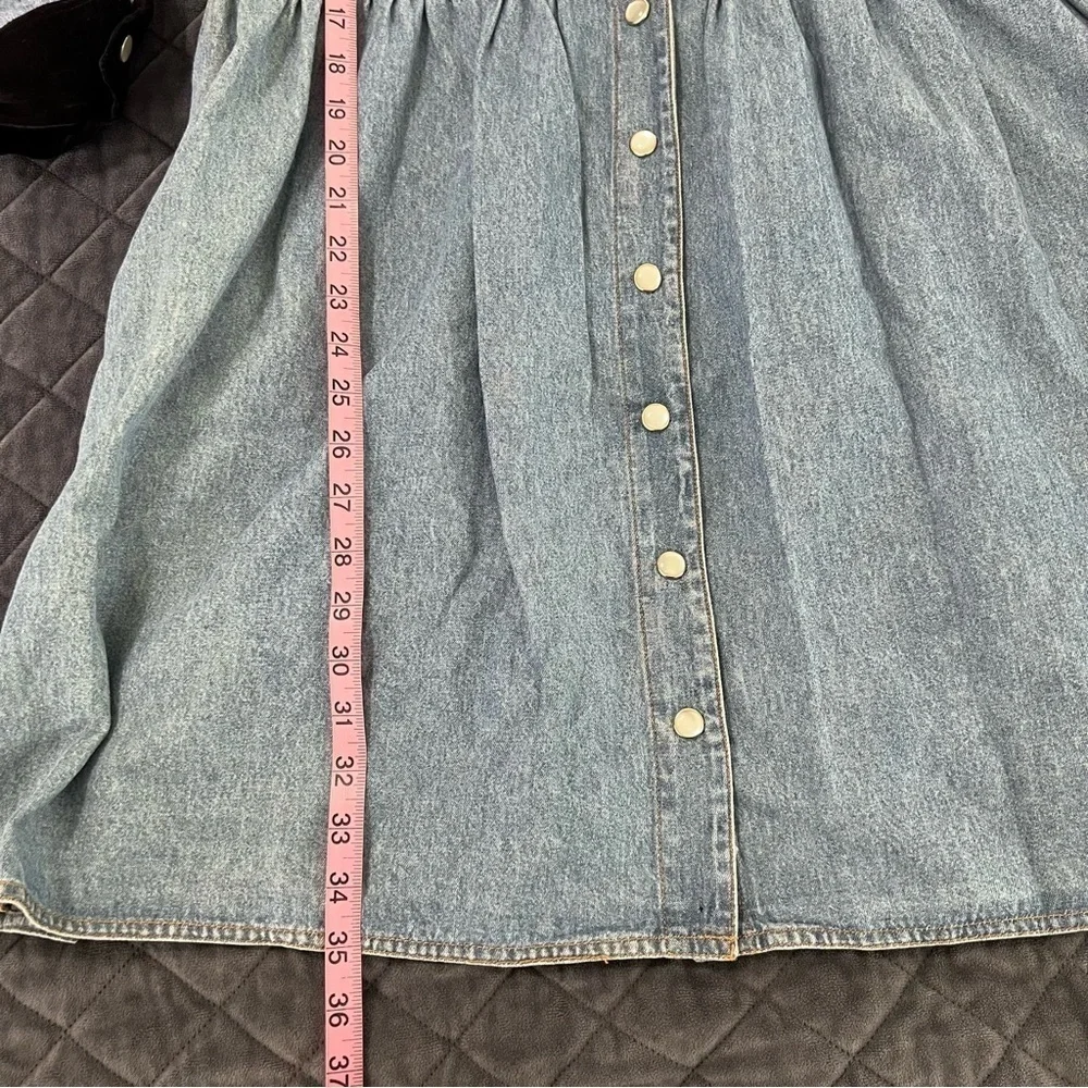 Scarlett Chambray Dress Women’s Size 12 Western Velvet Trim Pearl Snap Rodeo EE